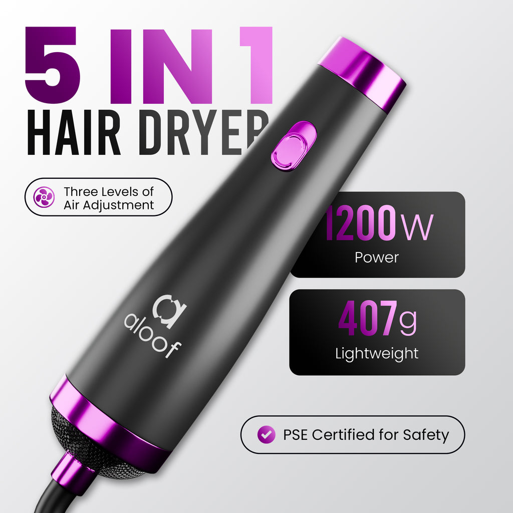Aloof KS 994 5-in-1 Hair Dryer (1200W, Black and Purple)