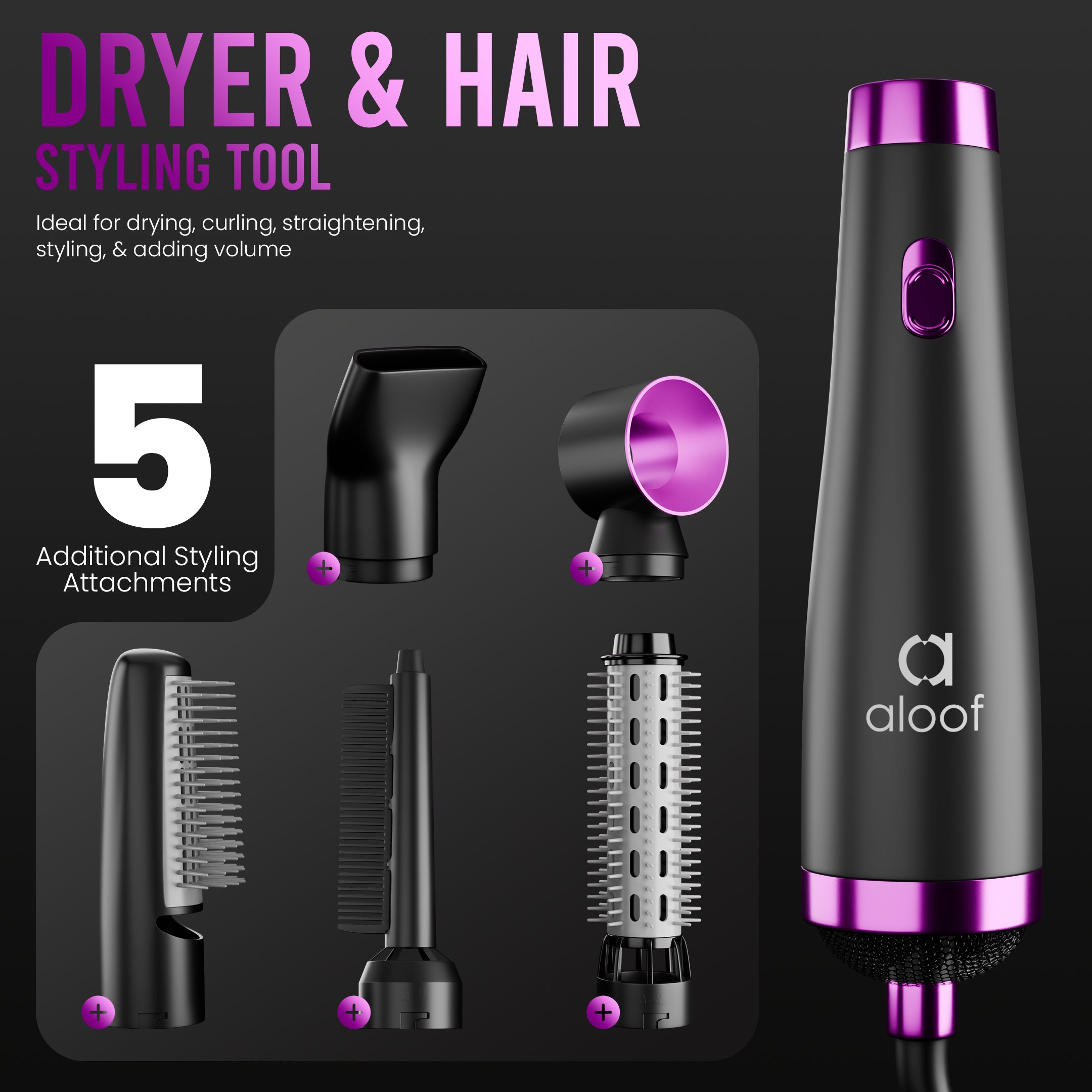 Aloof KS 994 5-in-1 Hair Dryer (1200W, Black and Purple)