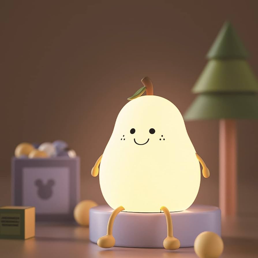 LED Pear Night Light for Kids Room – Soft Silicone Rechargeable Lamp