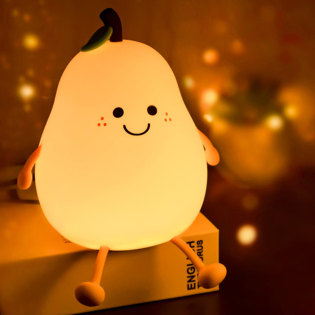 LED Pear Night Light for Kids Room – Soft Silicone Rechargeable Lamp