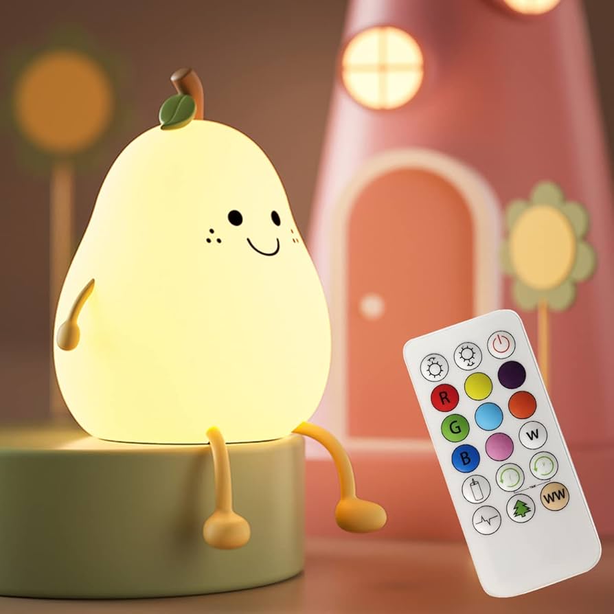 LED Pear Night Light for Kids Room – Soft Silicone Rechargeable Lamp