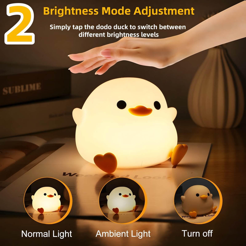 Cute Dodo Duck Night Light – 3-Level Dimmable Rechargeable LED Light for Kids