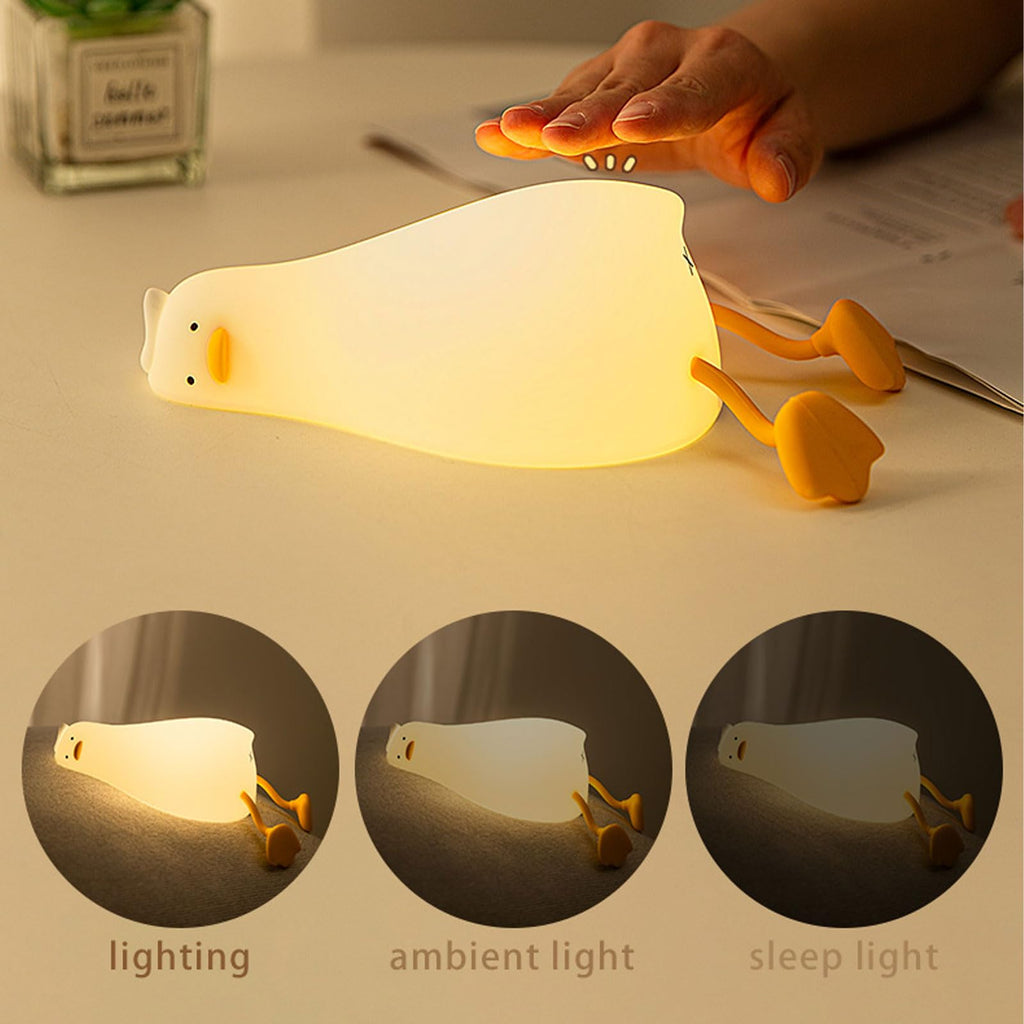 Lying Flat Duck Cute Night Light – Touch Control, Type-C Rechargeable Duck Lamp