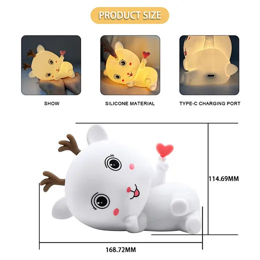 Silicone Deer/Cute Deer Rechargeable LED Table Lamp/Night Light for Baby Kids (7 cm, White)