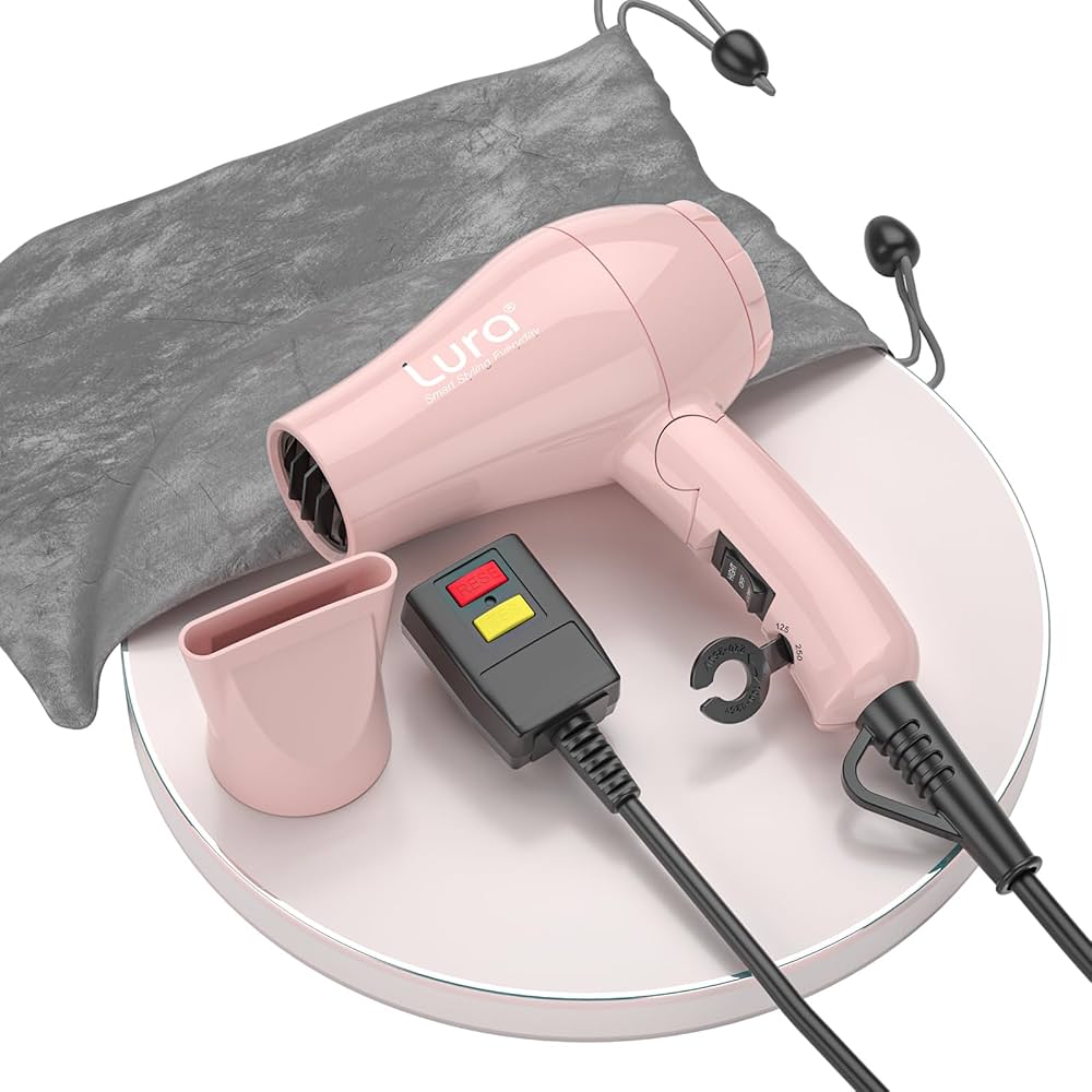Aloof RD-2033 Foldable Hair Dryer – 1000W Power, Dual Speed/Heat Settings, Detachable Nozzle, Travel-Friendly Design (Pink)