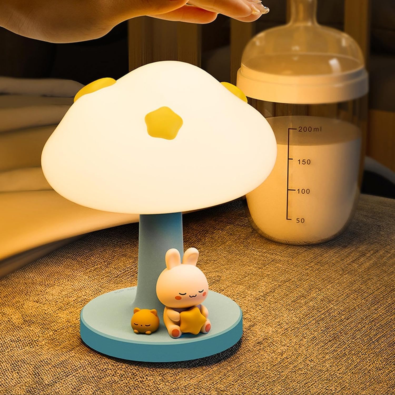 USB Rechargeable Night Three-Level Dimming Cute Rabbit Dolls Night Lamp  (10.8 cm, Yellow, Blue)