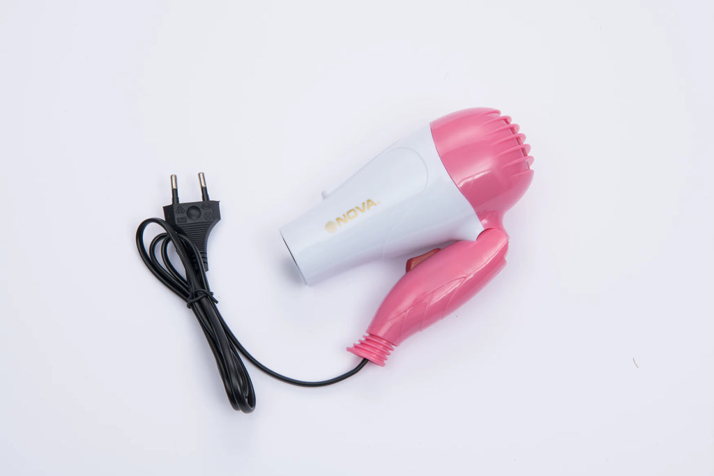 Aloof RD-2033 Foldable Hair Dryer – 1000W Power, Dual Speed/Heat Settings, Detachable Nozzle, Travel-Friendly Design (Pink)