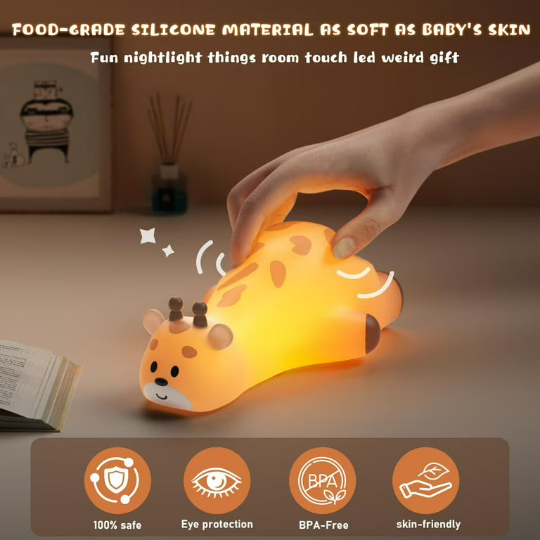 Giraffe-Shaped Silicone Night Light – Cute Rechargeable Lamp for Kids’ Room
