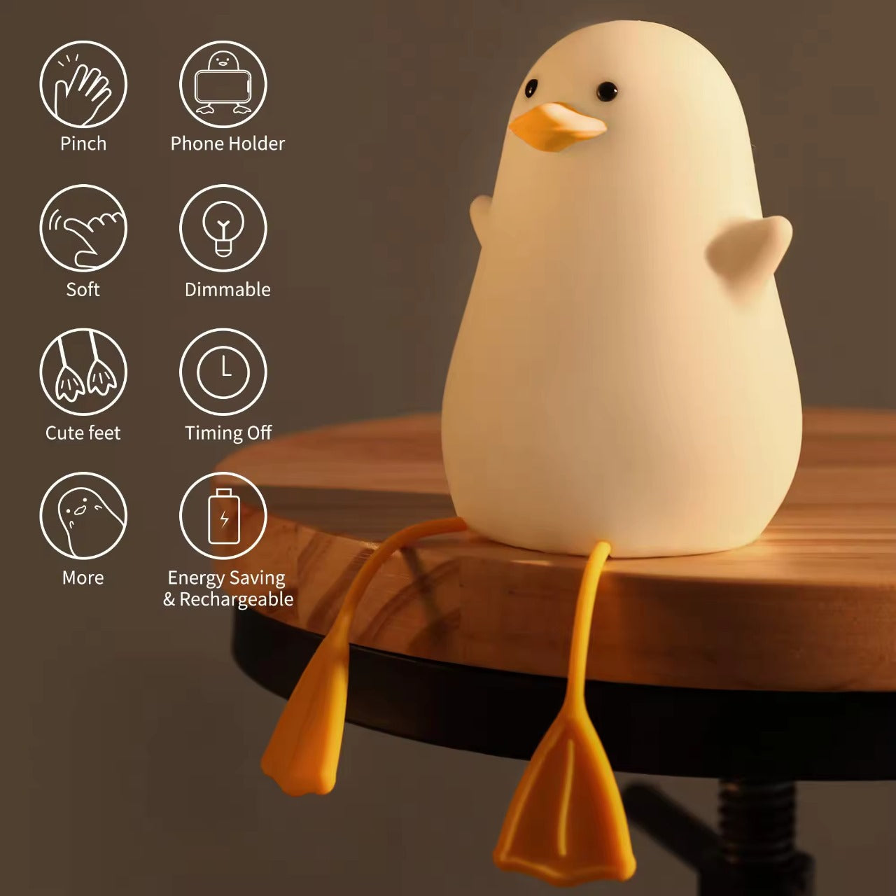 Trust Ware Silicone Duck Night Lamp Touch-Control LED Light | Color-Changing Safe for Kid Night Lamp  (9.5 cm, Multicolor 3)