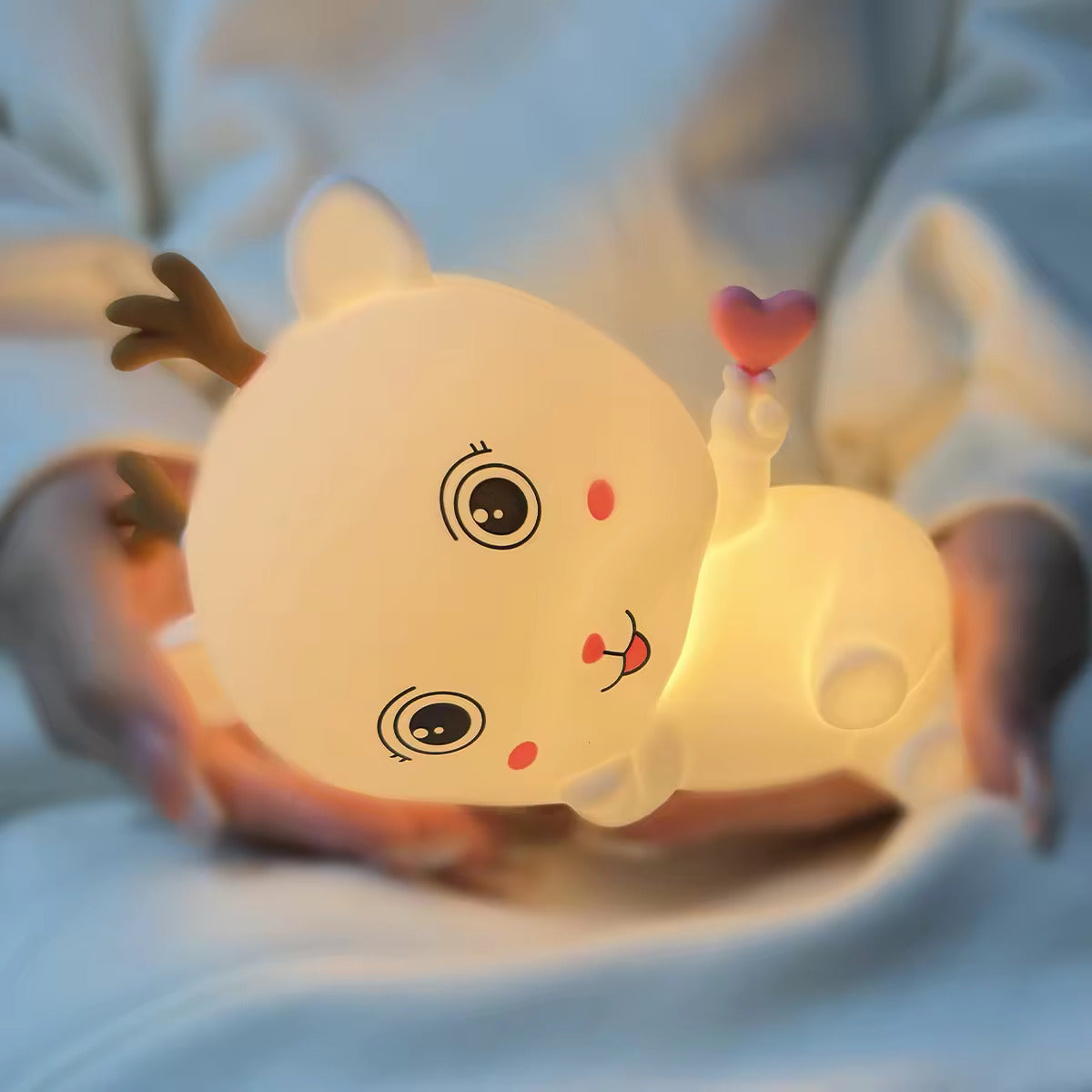 Silicone Deer/Cute Deer Rechargeable LED Table Lamp/Night Light for Baby Kids (7 cm, White)