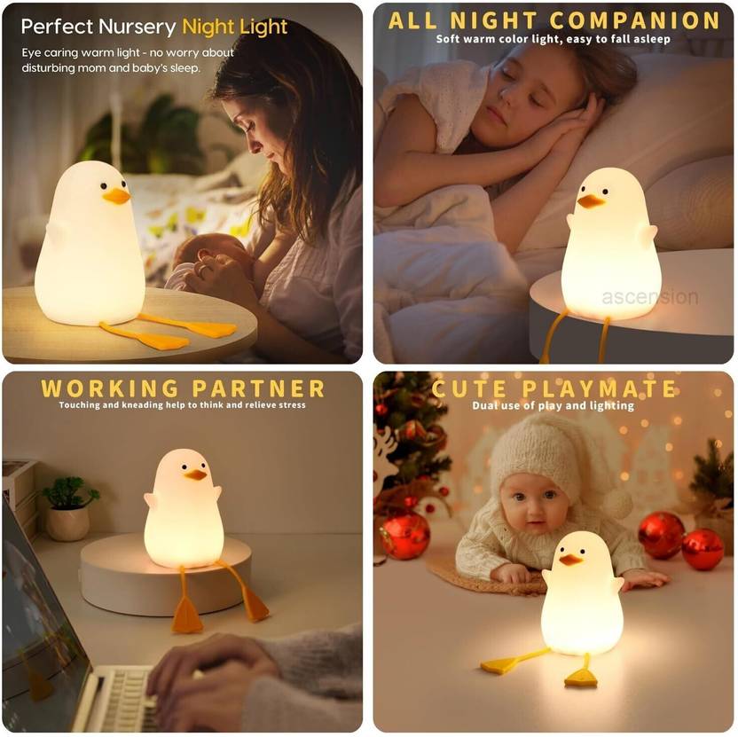 Trust Ware Silicone Duck Night Lamp Touch-Control LED Light | Color-Changing Safe for Kid Night Lamp  (9.5 cm, Multicolor 3)