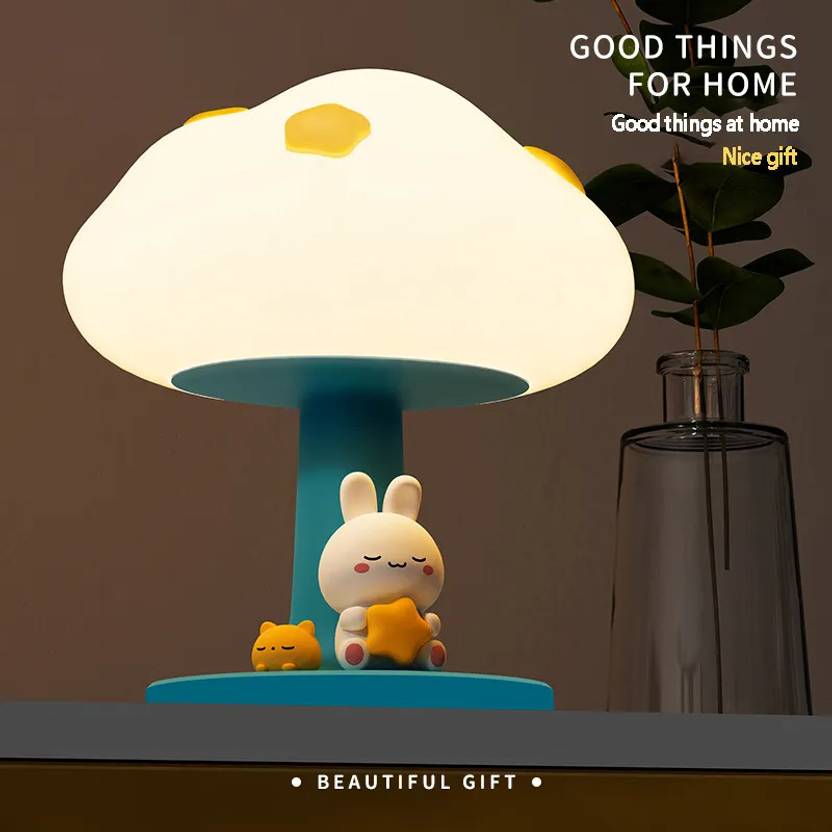 USB Rechargeable Night Three-Level Dimming Cute Rabbit Dolls Night Lamp  (10.8 cm, Yellow, Blue)